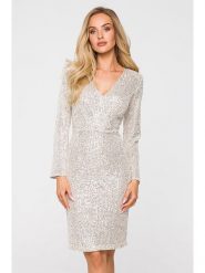 Made of emotion Sukienka w kolorze szampańskim rozmiar: M. Szare sukienki Made Of Emotion, m, bez wzorów, bez kołnierzyka, bez ramiączek, mini. Za 222.99 zł.