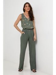 Le Monde du Lin Lniane spodnie w kolorze zielonym rozmiar: 36/38. Zielone spodnie materiałowe Le Monde du Lin, bez wzorów, ze lnu. Za 143.99 zł.