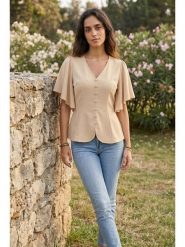 SOULSHAE Bluzka w kolorze beżowym rozmiar: L/XL. Brązowe bluzki SOULSHAE, l, bez wzorów, bez kołnierzyka, bez ramiączek. Za 119.95 zł.