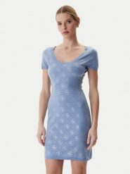 Guess Sukienka dzianinowa W6RK92 Z3JD2 Błękitny Regular Fit. Niebieskie sukienki Guess, m, z aplikacjami, z dzianiny, bez kołnierzyka, bez ramiączek. Za 659.99 zł.