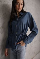 Niebieska Koszula z Bawełny Ściągana w Talii Troczkami Hettia. Niebieskie koszule Renee, l, bez wzorów, z bawełny, eleganckie, bez kołnierzyka, bez ramiączek. Za 129.99 zł.