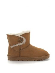 ISLAND BOOT Botki zimowe "Kabriela" w kolorze jasnobrązowym rozmiar: 39. Brązowe botki Island Boot, na zimę, z aplikacjami, z materiału, z okrągłym noskiem, bez obcasa, bez zapięcia. Za 162.11 zł.
