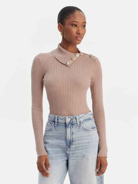 Guess Sweter W6RR07 Z2YK2 Beżowy Regular Fit. Brązowe swetry Guess, m, z aplikacjami, z wiskozy, bez ramiączek. Za 239.99 zł.