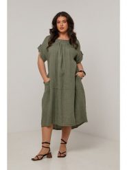 Curvy Lady Lniana sukienka w kolorze khaki rozmiar: 48/50. Brązowe sukienki Curvy Lady, na co dzień, bez wzorów, ze lnu, klasyczne, bez kołnierzyka, bez ramiączek, midi, proste. Za 162.49 zł.