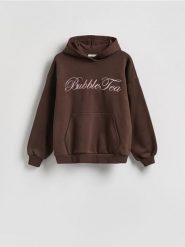 Bluza oversize z haftem - brązowy. Brązowe bluzy Reserved, l, bez wzorów, z bawełny, bez kaptura. Za 129.99 zł.