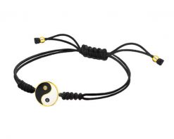 Bransoletka z elementami z żółtego złota z diamentami i emalią - yin yang - 0,01 ct - próba 375. Żółte bransoletki Apart, z diamentem, złote. Za 679.00 zł.