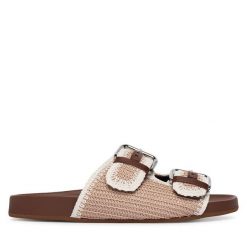 Klapki Weekend Max Mara. Brązowe klapki Weekend Max Mara, bez wzorów, bez obcasa. Za 1,259.00 zł.