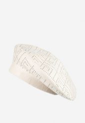 Jasnobeżowa Czapka Beret z Geometrycznym Wzorem z Cyrkoniami Holindia. Brązowe czapki Renee, bez wzorów. Za 39.99 zł.