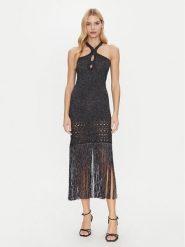 Simona Corsellini Sukienka dzianinowa P25CPABO0401 Czarny Slim Fit. Czarne sukienki SIMONA CORSELLINI, bez wzorów, z dzianiny, bez kołnierzyka, bez ramiączek. Za 519.99 zł.