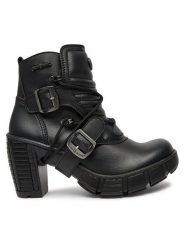 NEW ROCK Botki M-TRCASCO004-V2 Czarny. Czarne botki NEW ROCK, bez wzorów, ze skóry, bez obcasa, na słupku, bez zapięcia. Za 1,019.00 zł.