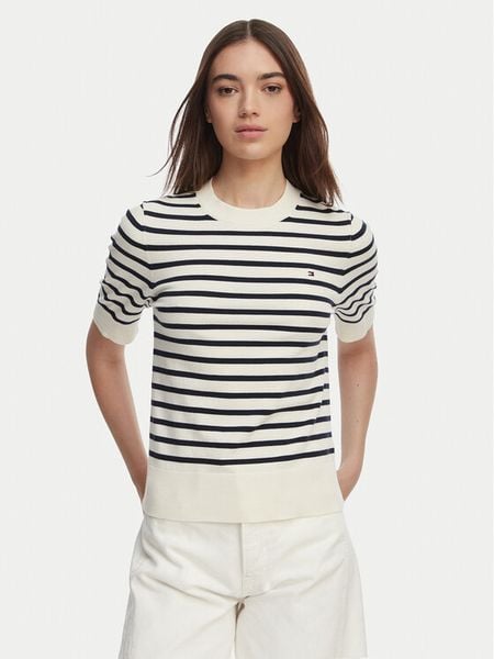Tommy Hilfiger T-Shirt WW0WW49705 Biały Slim Fit. Białe swetry TOMMY HILFIGER, m, bez wzorów, z syntetyku, bez kołnierzyka, bez ramiączek. Za 232.99 zł.