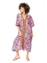 Aller Simplement Kaftan w kolorze jasnoróżowo-niebieskim rozmiar: 34-40. Różowe sukienki Aller Simplement, bez wzorów, z wiskozy, bez kołnierzyka, bez ramiączek, maxi. Za 43.99 zł.