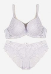 Biały Koronkowy Komplet Biustonosz i Majtki Figi w Klasycznym Stylu Ezirene. Białe figi Renee, z aplikacjami, z jeansu. Za 39.99 zł.