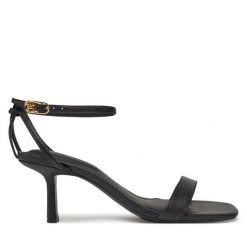 Sandały Tommy Hilfiger. Czarne sandały TOMMY HILFIGER, bez wzorów, bez obcasa, na szpilce, bez zapięcia. Za 419.99 zł.