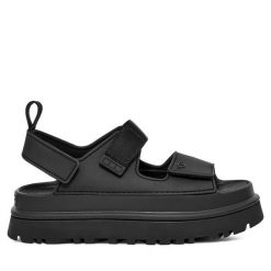 Sandały Ugg. Brązowe sandały UGG, bez wzorów, bez obcasa, na koturnie, bez zapięcia. Za 399.99 zł.