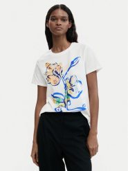 Desigual T-Shirt Zurich 26SWTK38 Biały Regular Fit. Białe t-shirty Desigual, l, bez wzorów, z bawełny, bez kołnierzyka, bez ramiączek. Za 269.99 zł.