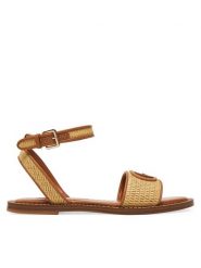 Guess Sandały FLJSIY FAB03 Brązowy. Brązowe sandały Guess, z aplikacjami, ze skóry, bez obcasa, na płaskiej podeszwie, bez zapięcia. Za 359.99 zł.