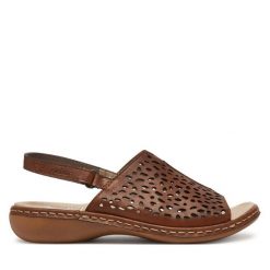 Sandały Rieker. Brązowe sandały Rieker, bez wzorów, bez obcasa, na płaskiej podeszwie, bez zapięcia. Za 329.99 zł.