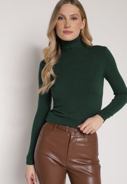 Ciemnozielony Klasyczny Golf z Bawełną Reilisea. Zielone golfy Born2be, uniwersalny, bez wzorów, z bawełny, bez ramiączek. Za 49.99 zł.