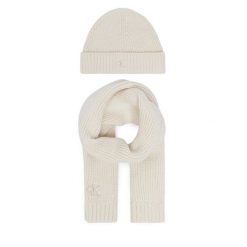Zestaw szalik i czapka Calvin Klein Jeans. Białe czapki Calvin Klein Jeans, bez wzorów, z jeansu. Za 209.99 zł.