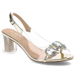 Złote Sandały S.Barski Eleganckie Buty Na Słupku. Żółte sandały S.BARSKI, bez wzorów, ze skóry, eleganckie, bez obcasa, na obcasie, bez zapięcia. Za 149.00 zł.