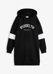Sukienka dresowa z czystej bawełny organicznej. Czarne sukienki bonprix, bez wzorów, z bawełny, bez kołnierzyka, bez ramiączek. Za 124.99 zł.