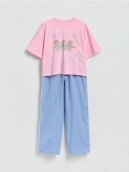 Dwuczęściowa piżama z nadrukiem - niebieski. Niebieskie piżamy Reserved, bez wzorów, z bawełny, bez ramiączek. Za 139.99 zł.