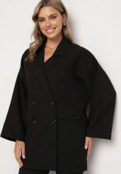 Czarna Marynarka Oversize Dwurzędowa z Imitacją Kieszeni Tinnielle. Czarne marynarki i żakiety Born2be, uniwersalny, bez wzorów, z jeansu, wizytowe. Za 129.99 zł.