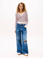 TOMMY JEANS Sweter w kolorze czerwono-biało-granatowym rozmiar: XS. Białe swetry Tommy Jeans, xs, bez wzorów, z bawełny, bez ramiączek. Za 255.34 zł.