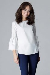 Ecru Elegancka Bluzka z Hiszpańskim rękawkiem ¾. Czarne bluzki Katrus, xl, bez wzorów, z materiału, eleganckie, bez kołnierzyka, bez ramiączek. Za 189.00 zł.