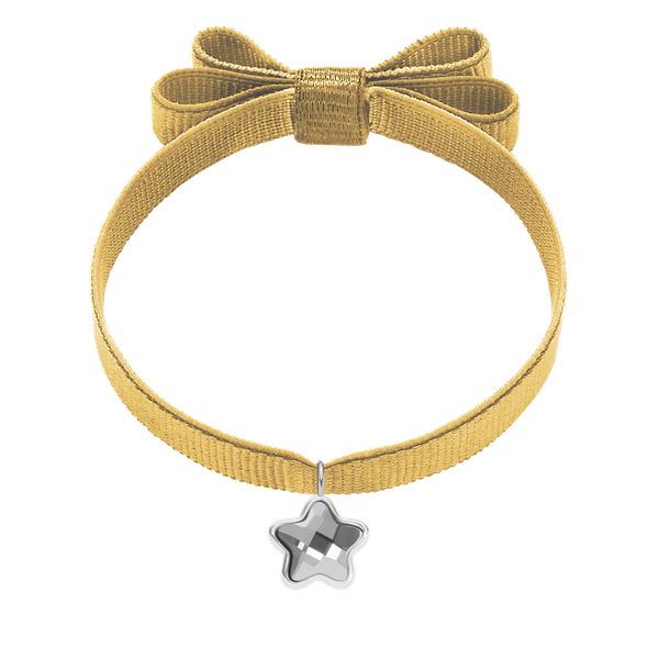 Bransoletka z posrebrzaną gwiazdką z ciemnoszarym kryształem na podwójnej złotej wstążce. Szare bransoletki Lilou, posrebrzane. Za 128.00 zł.