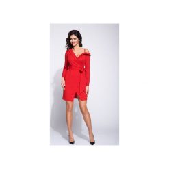 Sukienka wizytowa na jednym ramiączku. Czerwone sukienki Bien fashion, na imprezę, s, bez wzorów, bez kołnierzyka, bez ramiączek, kopertowe. Za 149.00 zł.