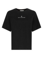 MOSS COPENHAGEN Koszulka "Theana" w kolorze czarnym rozmiar: M/L. Czarne bluzki Moss Copenhagen, l, bez wzorów, z bawełny, bez kołnierzyka, bez ramiączek. Za 69.95 zł.