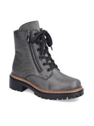 Rieker Botki 72611-45 Szary. Szare botki Rieker, bez wzorów, z materiału, bez obcasa, na płaskiej podeszwie, bez zapięcia. Za 265.99 zł.