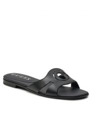 Guess Klapki FLGCIA LEA19 Czarny. Czarne klapki Guess, z aplikacjami, ze skóry, bez obcasa. Za 249.99 zł.