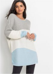 Sweter w prążek. Szare swetry bonprix, bez wzorów, bez ramiączek. Za 119.99 zł.