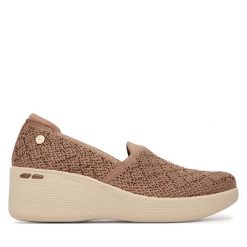 Półbuty Skechers. Brązowe czółenka Skechers, bez wzorów, bez obcasa, na koturnie, bez zapięcia. Za 339.99 zł.