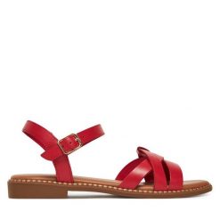 Sandały Lasocki. Czerwone sandały Lasocki, bez wzorów, bez obcasa, na płaskiej podeszwie, bez zapięcia. Za 149.99 zł.