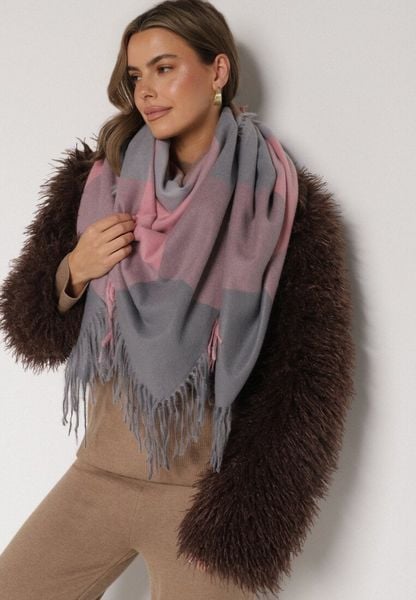 Różowo-Szary Szalik Bellaern. Czerwone szaliki Born2be, bez wzorów, z bawełny, eleganckie. Za 49.99 zł.