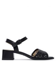 Caprice Sandały 9-28205-46 Czarny. Czarne sandały Caprice, bez wzorów, ze skóry, bez obcasa, na słupku, bez zapięcia. Za 228.99 zł.