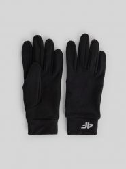 4F Rękawiczki dzianinowe Touch Screen uniseks - czarne S. Czarne rękawiczki 4f, bez wzorów, z dzianiny, sportowe. Za 59.99 zł.