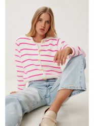 Happiness Istanbul Kardigan w kolorze różowo-białym rozmiar: onesize. Białe kardigany Happiness Istanbul, bez wzorów, ze splotem. Za 100.75 zł.