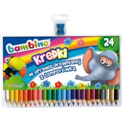 Kredki BAMBINO w oprawie drewnianej z temperówką, 24 kolory. Kredki do oczu St. Majewski. Za 30.99 zł.