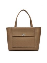 Calvin Klein Torebka Ck Medium Shopper W/Pocket_Mono K60K613136 Brązowy. Brązowe shopper Calvin Klein, bez wzorów, ze skóry, bez dodatków. Za 379.99 zł.