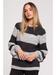 Made of emotion Sweter w kolorze szaro-antracytowym rozmiar: L/XL. Szare swetry Made Of Emotion, l, bez wzorów, ze splotem, bez ramiączek. Za 88.02 zł.