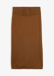 Spódnica dzianinowa z miękkiej mieszanki wełny. Brązowe spódnice bonprix, bez wzorów, z dzianiny, eleganckie. Za 169.99 zł.