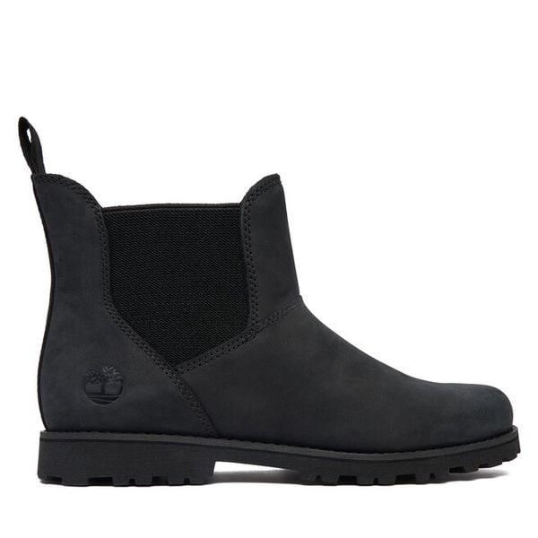Sztyblety Timberland. Czarne botki Timberland, bez wzorów, bez obcasa, na płaskiej podeszwie, bez zapięcia. Za 319.99 zł.