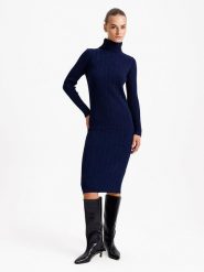 BGN Sukienka dzianinowa w kolorze granatowym rozmiar: 40. Niebieskie sukienki BGN, na imprezę, bez wzorów, z dzianiny, bez kołnierzyka, bez ramiączek, midi. Za 92.21 zł.