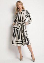 Czarna Sukienka Koszulowa z Wiskozą w Geometryczny Wzór Wiązana w Talii Ninalora. Czarne sukienki Born2be, na co dzień, l, bez wzorów, z wiskozy, eleganckie, bez kołnierzyka, bez ramiączek, midi, koszulowe. Za 129.99 zł.