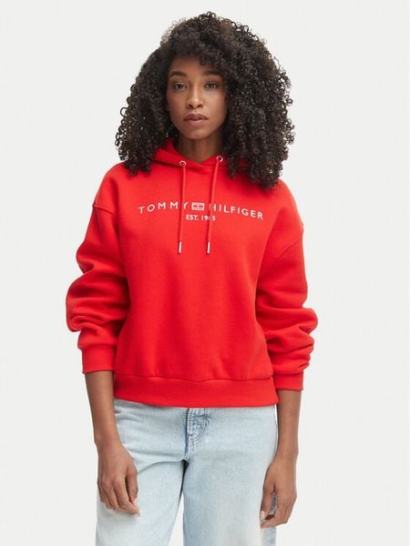 Tommy Hilfiger Bluza WW0WW47832 Czerwony Regular Fit. Czerwone bluzy TOMMY HILFIGER, l, bez wzorów, z bawełny, bez kaptura. Za 324.99 zł.